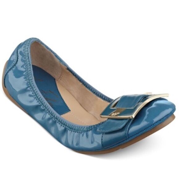 Marc Fisher Blue Ballet Flats Gold Tone Buckle 6M - Picture 1 of 8